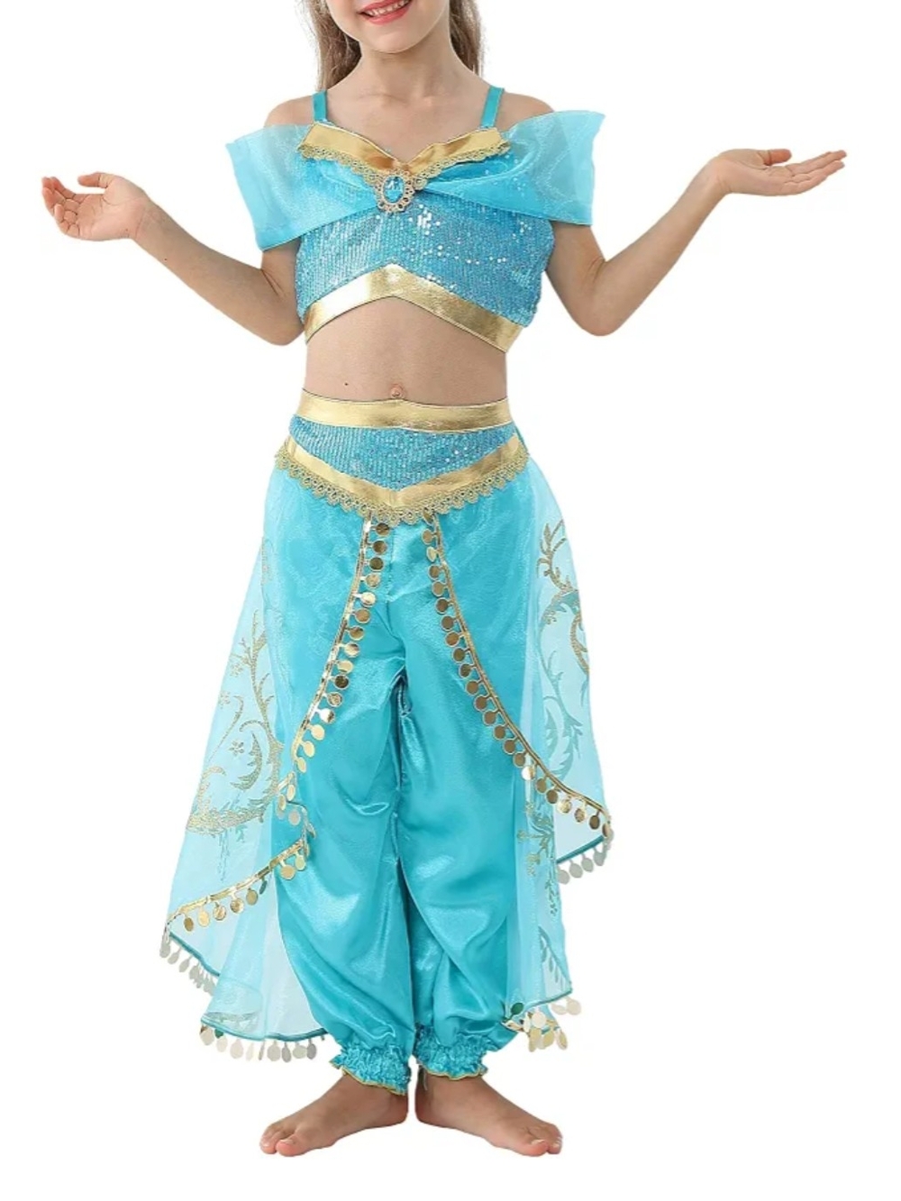 Girls' Blue and Gold Genie Costume Set - Kids Theater Outfit